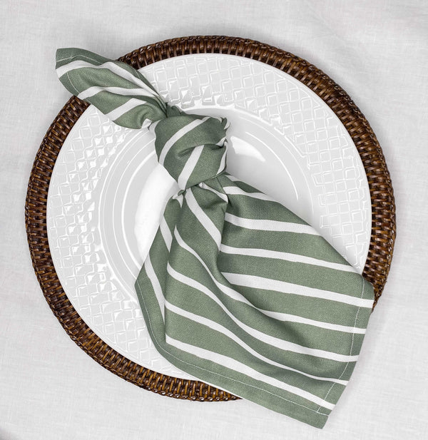 Olive Green Stripe Napkins - Set of 4