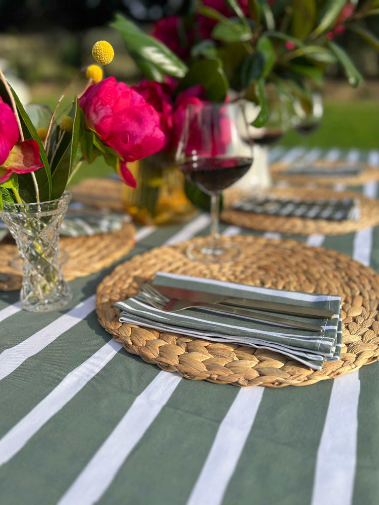 Olive Green Stripe Tablecloth