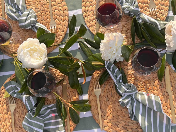 Olive Green Stripe Napkins - Set of 4
