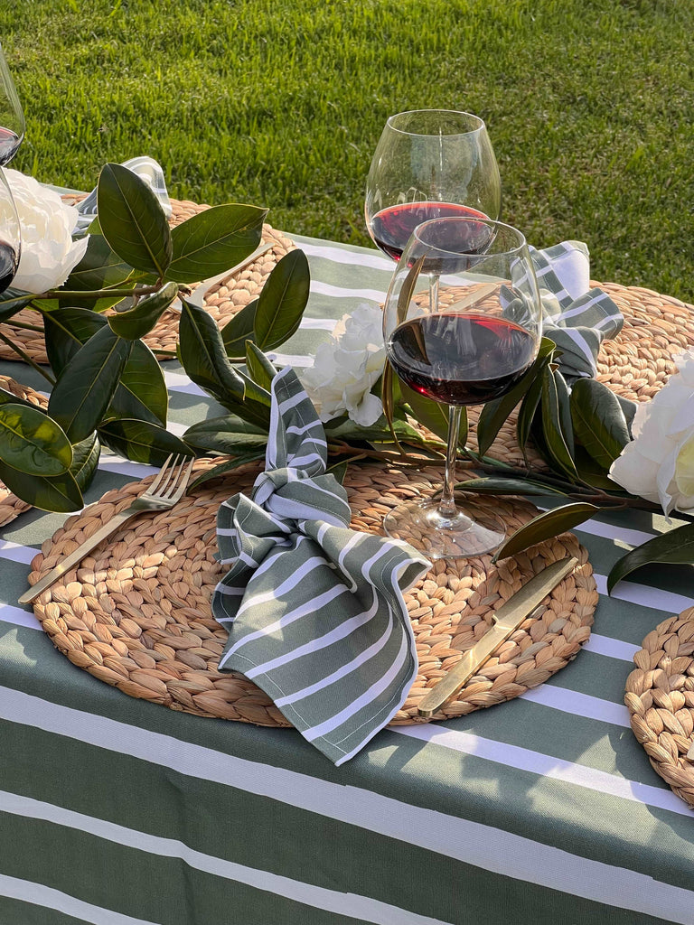 Olive Green Stripe Tablecloth