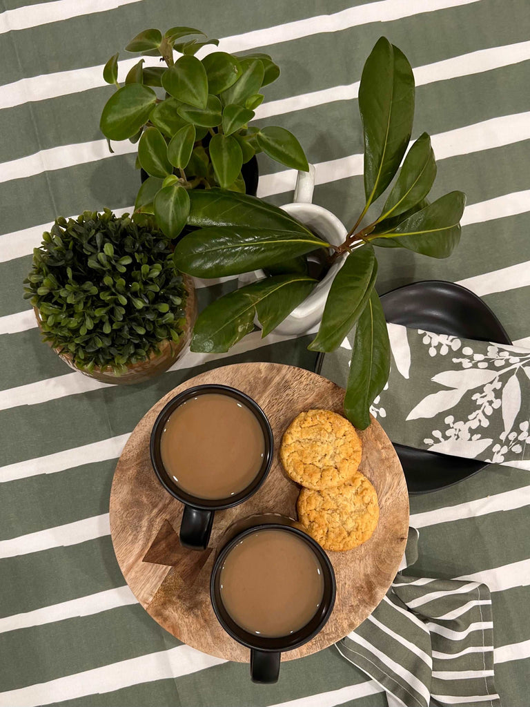 Olive Green Stripe Tablecloth