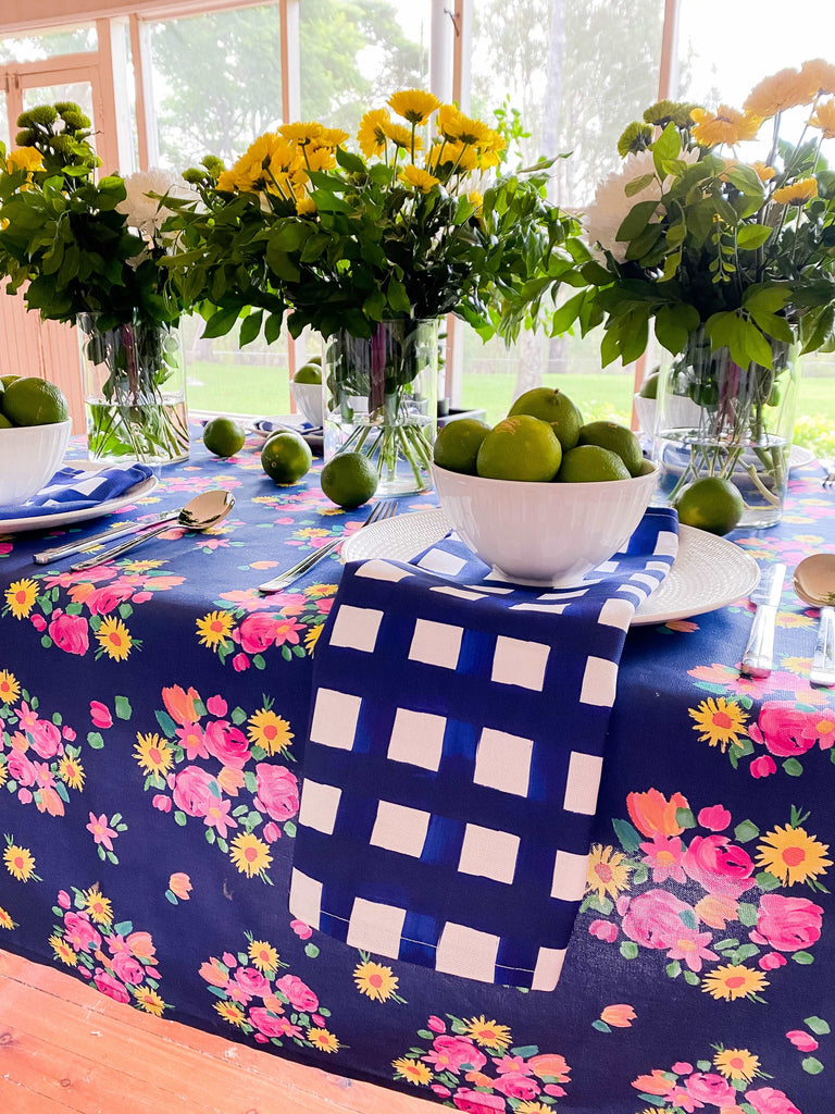 Navy Check Napkins - Set of 4
