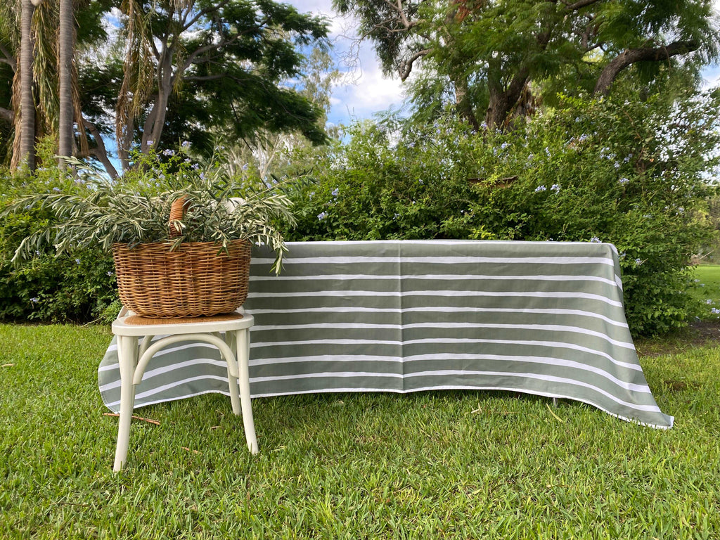 Olive Green Stripe Tablecloth