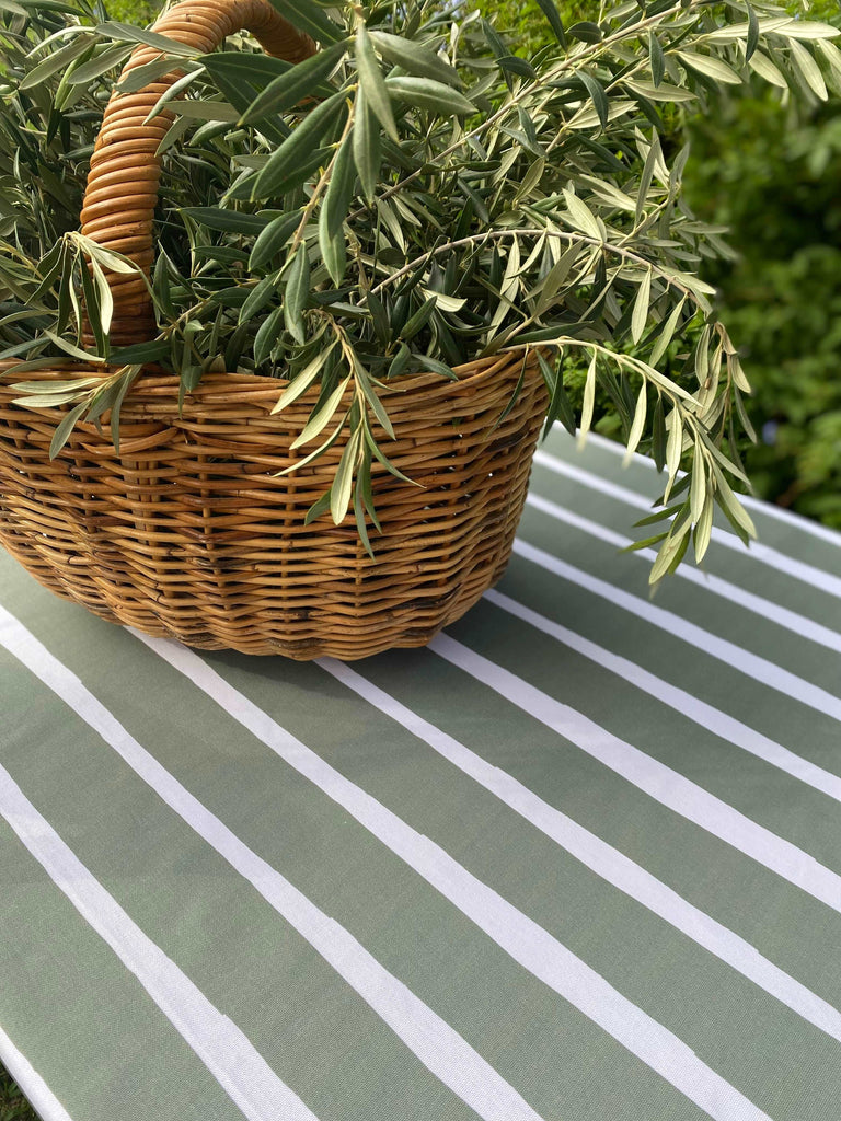 Olive Green Stripe Tablecloth