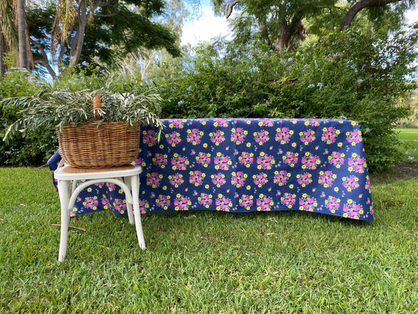 Navy Floral Tablecloth