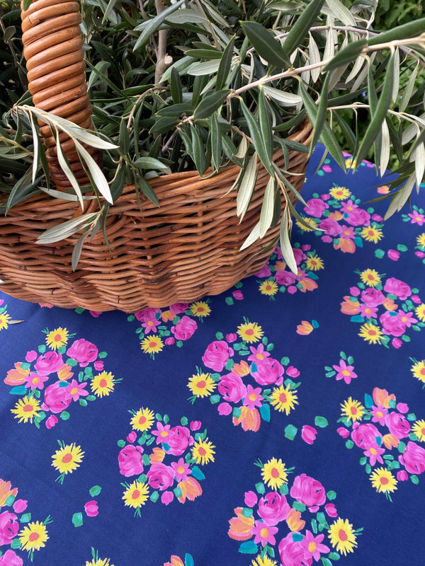 Navy Floral Tablecloth