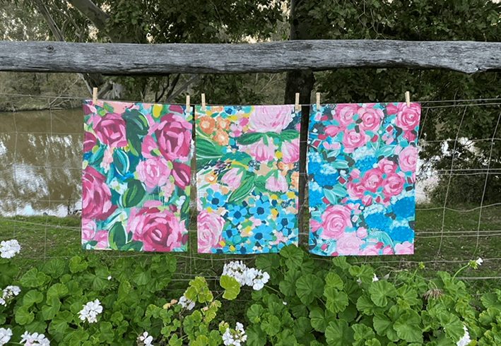 Multi Floral Mural Tea Towel