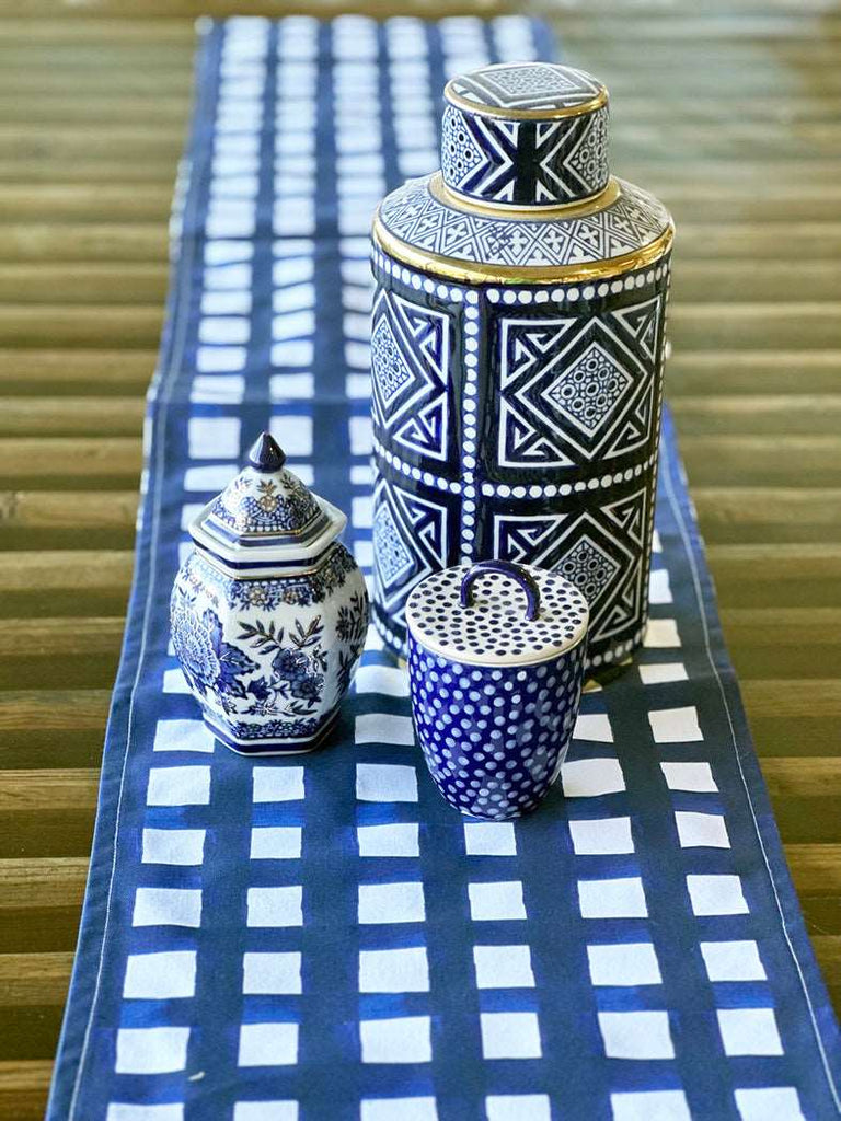Navy Check Table Runner